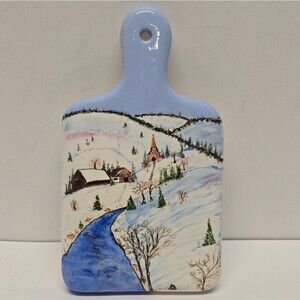 Vintage Handpainted Ceramic Cutting Board Wall Hanging Winter Christmas Decor